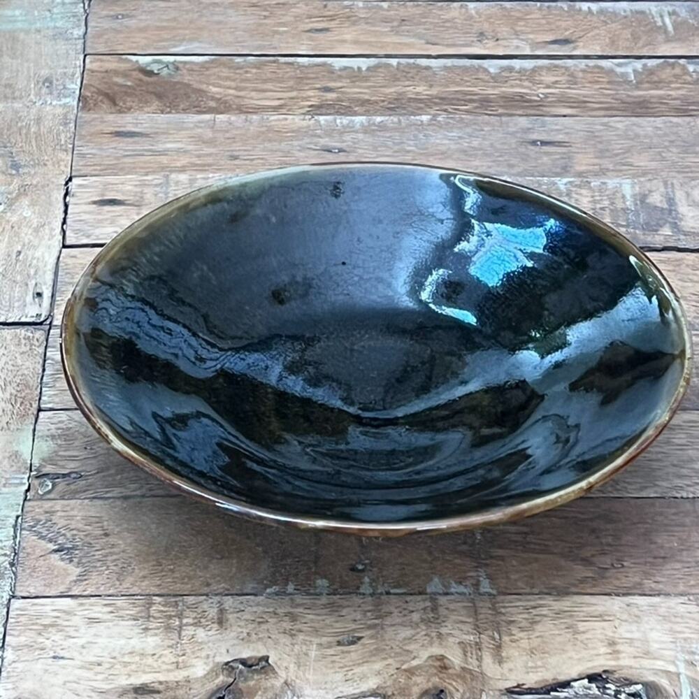 Studio Art Pottery Ceramic Bowl 8.5" Dark Brown Glaze Finish Artist Signed
